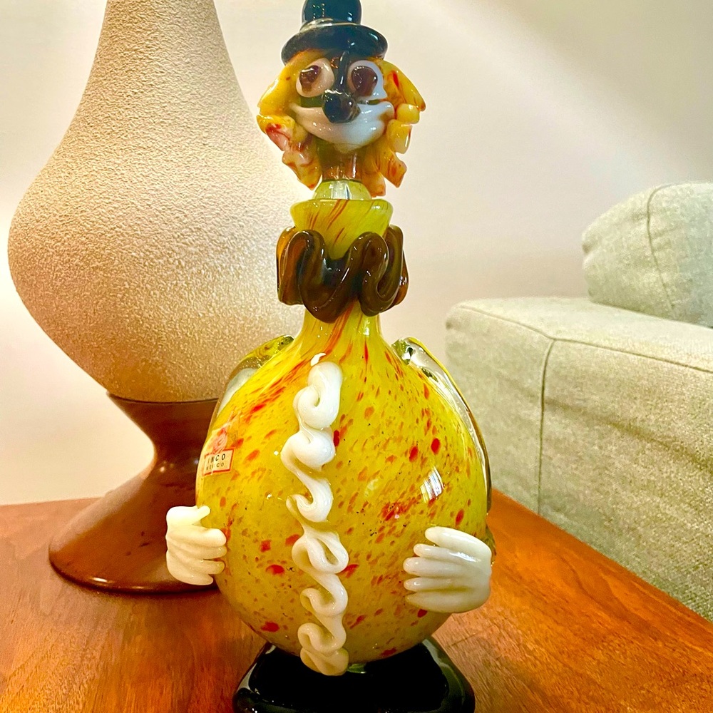 Antique Mid Century Modern Glass Clown Decanter Pristine Condition
